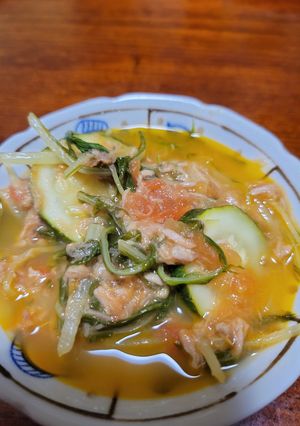水菜とトマトとズッキーニの塩炒め-レシピのメイン写真
