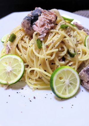 すだちとサバ缶と青唐辛子のパスタ-レシピのメイン写真