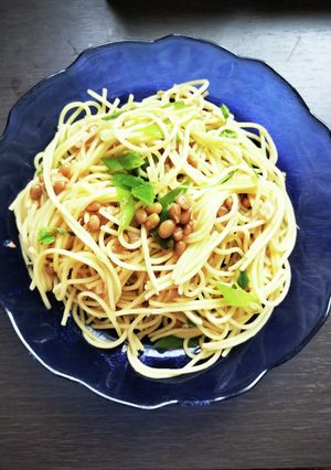 納豆ときのことねぎの和風出汁パスタ-レシピのメイン写真