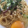 ワンパン月見たぬきパスタ
