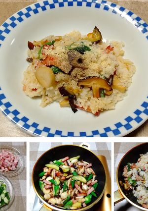 夏野菜とキノコとベーコンの混ぜご飯-レシピのメイン写真