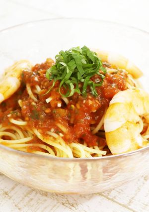 ソースはぶんぶんで♡冷製大葉トマトパスタ-レシピのメイン写真