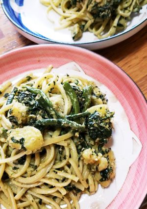 すり鉢で作るバジルのパスタ(リングイネ)-レシピのメイン写真