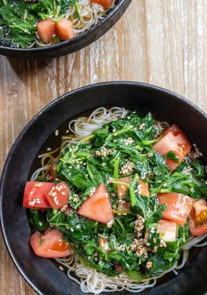 トマトとモロヘイヤの冷やしそうめん-レシピのメイン写真