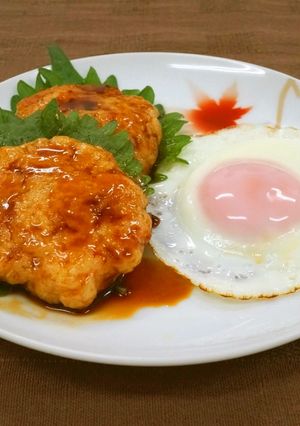 はんぺんで作る！照り焼き月見えびバーグ-レシピのメイン写真
