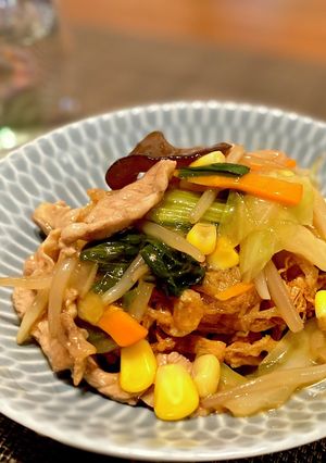 【簡単】かりかりエノキの餡かけ焼きそば風-レシピのメイン写真
