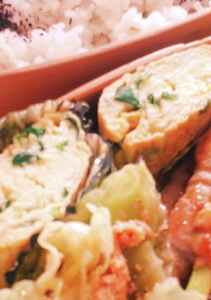 旨！こめ油の卵焼き★お弁当★ヘルシーニラ-レシピのメイン写真