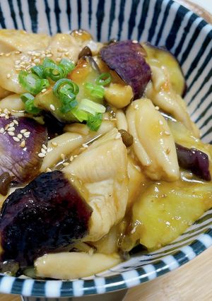 鶏むねとなすの甘酢照り丼-レシピのメイン写真
