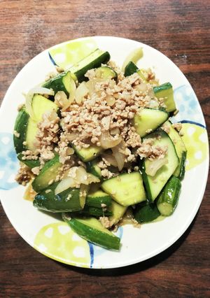 胡瓜とひき肉の辣油炒め煮込み-レシピのメイン写真