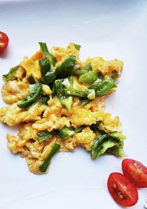 【家庭菜園】朝食に!ピーマンのふわふわ卵-レシピのメイン写真