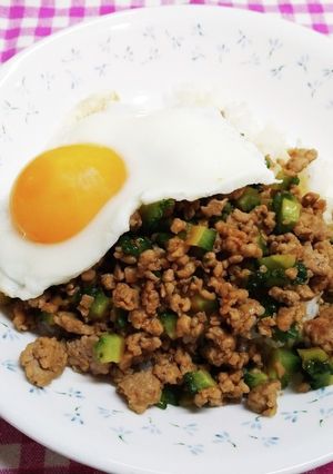 ゴーヤ、豚ひき、大豆ミートの簡単そぼろ丼-レシピのメイン写真