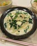 ほうれん草とエビのクリーム味噌うどん