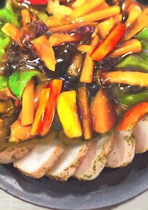 レンチン５分！鶏と野菜の黒酢餡かけ♡-レシピのメイン写真