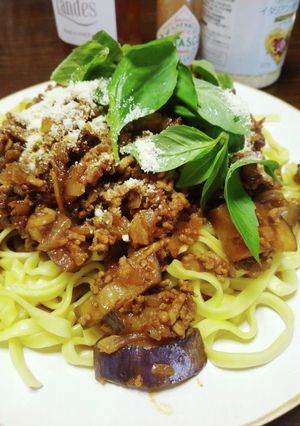 ナスとバルサミコのミートパスタ-レシピのメイン写真