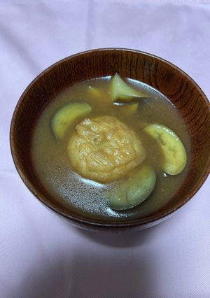 魚河岸揚げ・なす・ふのりのお味噌汁-レシピのメイン写真