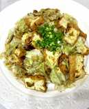 厚揚げとキャベツの海苔佃煮マヨ炒め