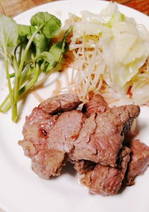 クレソン！サイコロステーキ-レシピのメイン写真