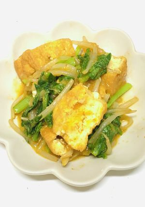担々麺風味の厚揚げ、もやし、小松菜の煮物-レシピのメイン写真