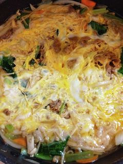 牛肉えのき小松菜のすき焼き風卵とじ-レシピのメイン写真