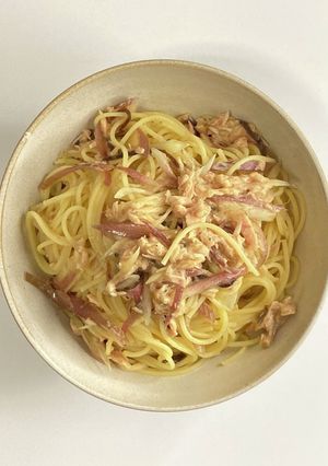 茗荷とツナと塩昆布のバター醤油パスタ-レシピのメイン写真