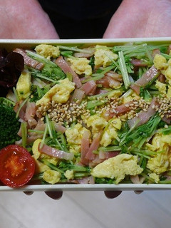 レンジで簡単★豆苗とベーコンと卵の丼弁当-レシピのメイン写真