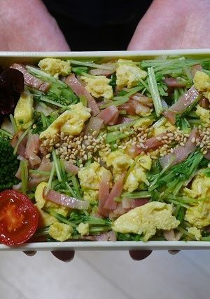 レンジで簡単★豆苗とベーコンと卵の丼弁当-レシピのメイン写真