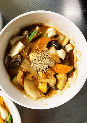 肉無豆腐簡単きな粉オニオンソース味野菜炒-レシピのメイン写真