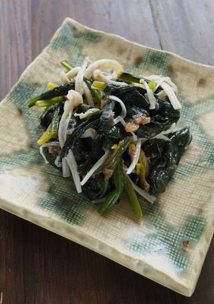 《副菜②》ほうれん草とエノキの梅和え-レシピのメイン写真