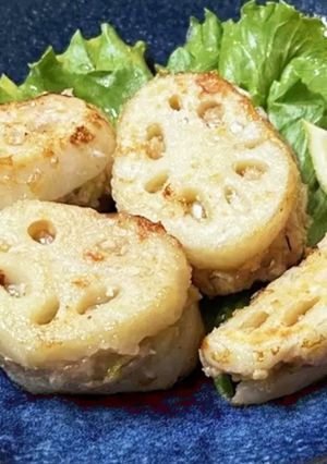 シャキシャキ歯応え 蓮根のはさみ焼き-レシピのメイン写真