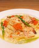超簡単♡海老アスパラ明太子クリームパスタ
