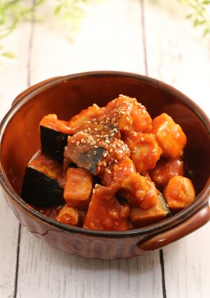 レンジで簡単！韓国風☆辛かぼちゃ-レシピのメイン写真