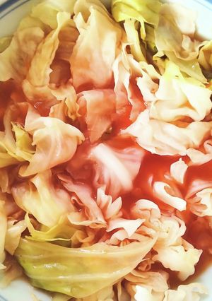 レンジで簡単 蒸しキャベツ 和風ケチャ味-レシピのメイン写真