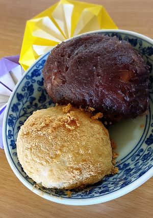 ご飯で作る！よもぎ風味のおはぎ2種-レシピのメイン写真