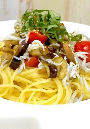 秋ナスとしらす、トマトの冷製「和」パスタ-レシピのメイン写真