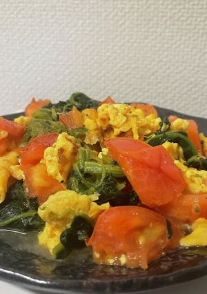 ほうれん草とトマトの卵炒め-レシピのメイン写真