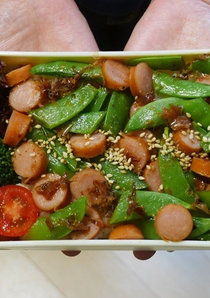 スナップエンドウとソーセージの丼弁当-レシピのメイン写真