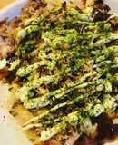 米粉お好み焼き●出汁入り豚玉焼きチーズ