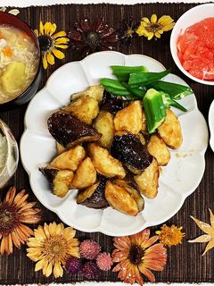 秋ナスと鶏のささみで甘辛炒め-レシピのメイン写真