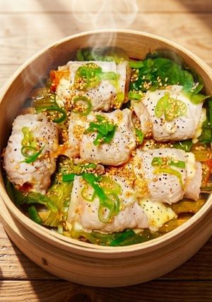 せいろで作る！豚肉と厚揚げのキムチーズ-レシピのメイン写真