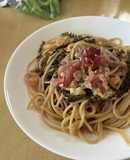 穂紫蘇で☆ワンパン全粒粉パスタ