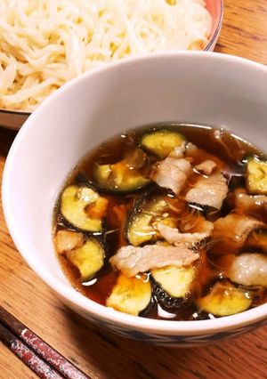 ミョウガ香るナスと豚肉のあったかつけ汁-レシピのメイン写真