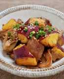 さつまいもと豚肉のオイスターソース炒め