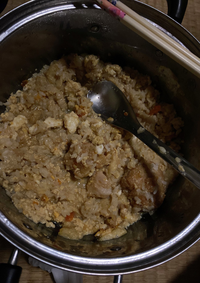残りの松山揚げと冷凍唐揚げズボラ親子丼2-レシピのメイン写真