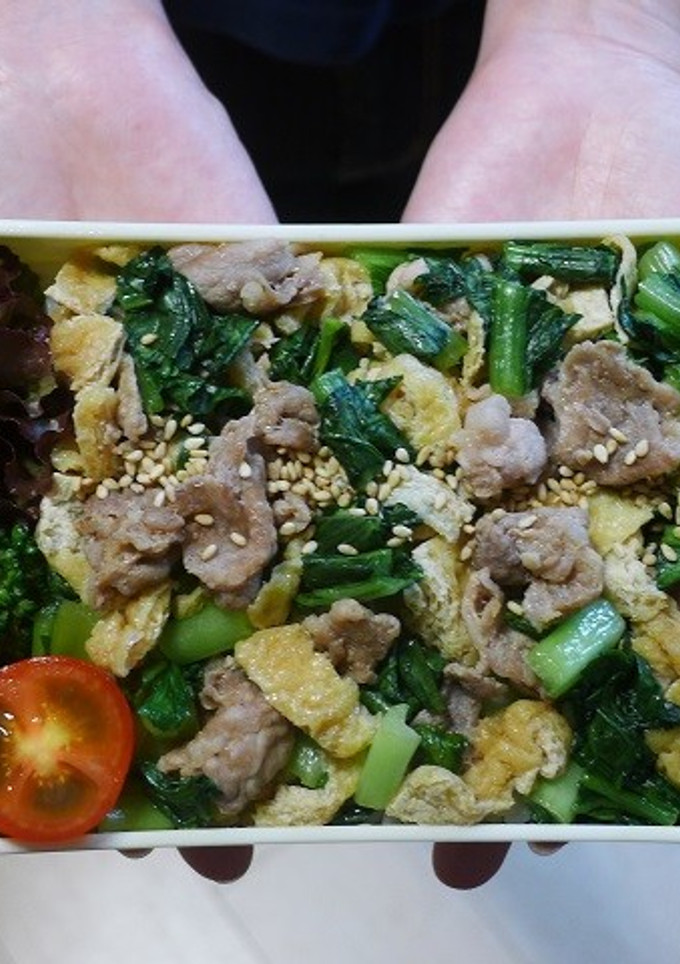 レンジで★小松菜と豚肉と油揚げの丼弁当-レシピのメイン写真