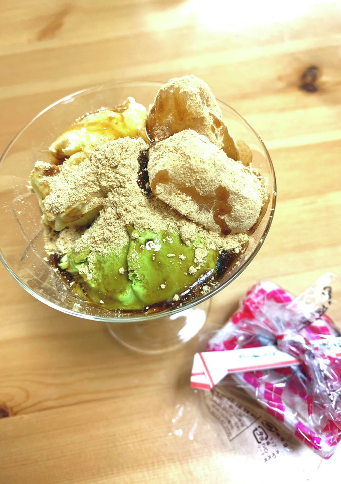 信玄餅とアイスクリームで　わらび餅アイス-レシピのメイン写真