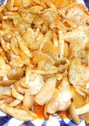 231001 鶏としめじの赤ワイン炒め-レシピのメイン写真