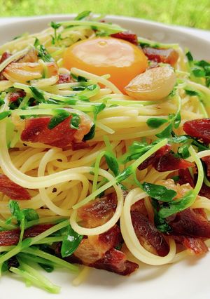 ポークジャーキーと豆苗のペペロンチーノ-レシピのメイン写真