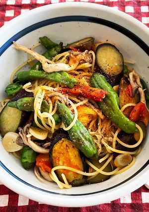 しし唐が主役のパスタ。秋茄子と！-レシピのメイン写真