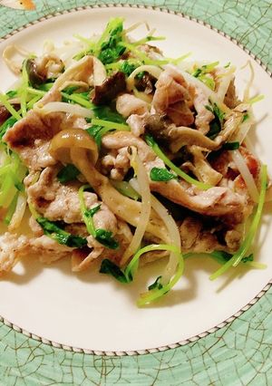 豚肉、豆苗、平茸、しめじ、もやしの炒め物-レシピのメイン写真