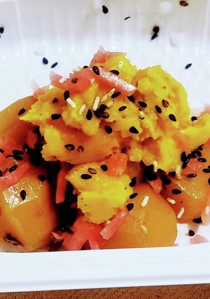 “栗甘露煮南瓜サラダ紅生姜ごま塩和え”-レシピのメイン写真